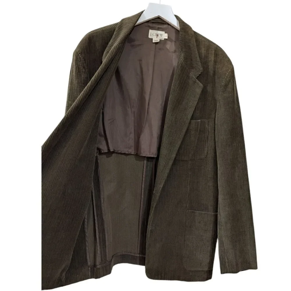 Vintage 90s J. Crew Mens L Olive Green 100% Cotton Corduroy Two Button Sportcoat